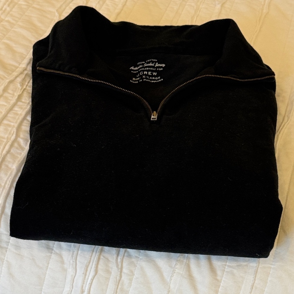 J. Crew Men's Zip Up Black 100%cotton sueded Jersey Sweater - Picture 4 of 4